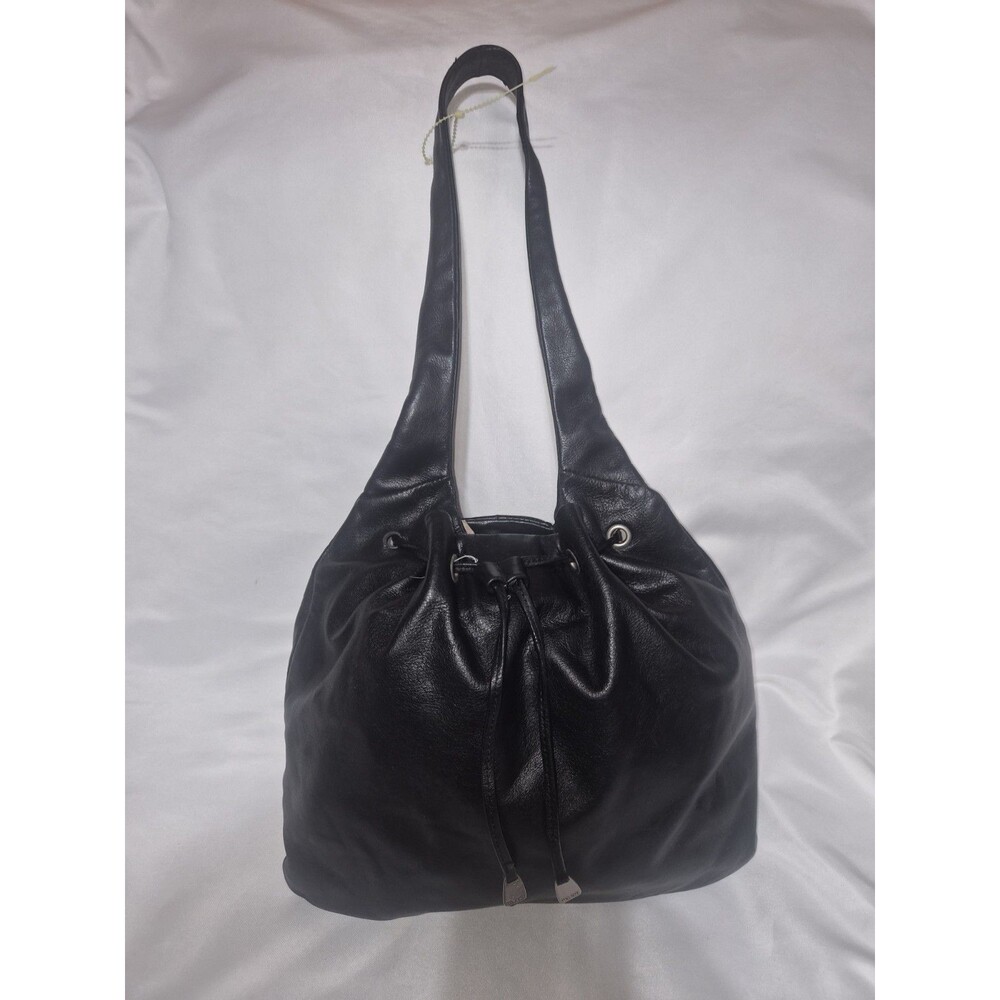 The Sak Black Leather Drawstring  Shoulder Bag Purse